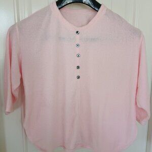 VTG Soft Cotton Shirt Top Women Petites Plus Sz XLP Pink Mid Sleeve Buttoned Up